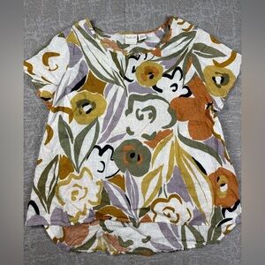 Rachel Zoe New York 100% Linen Boho Floral Print Short Sleeve Blouse Top Sz 1X